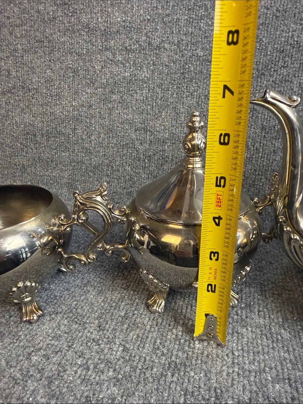 Silver plated, unmarked set: teapot, creamer, sugar bowl - Very Nice!